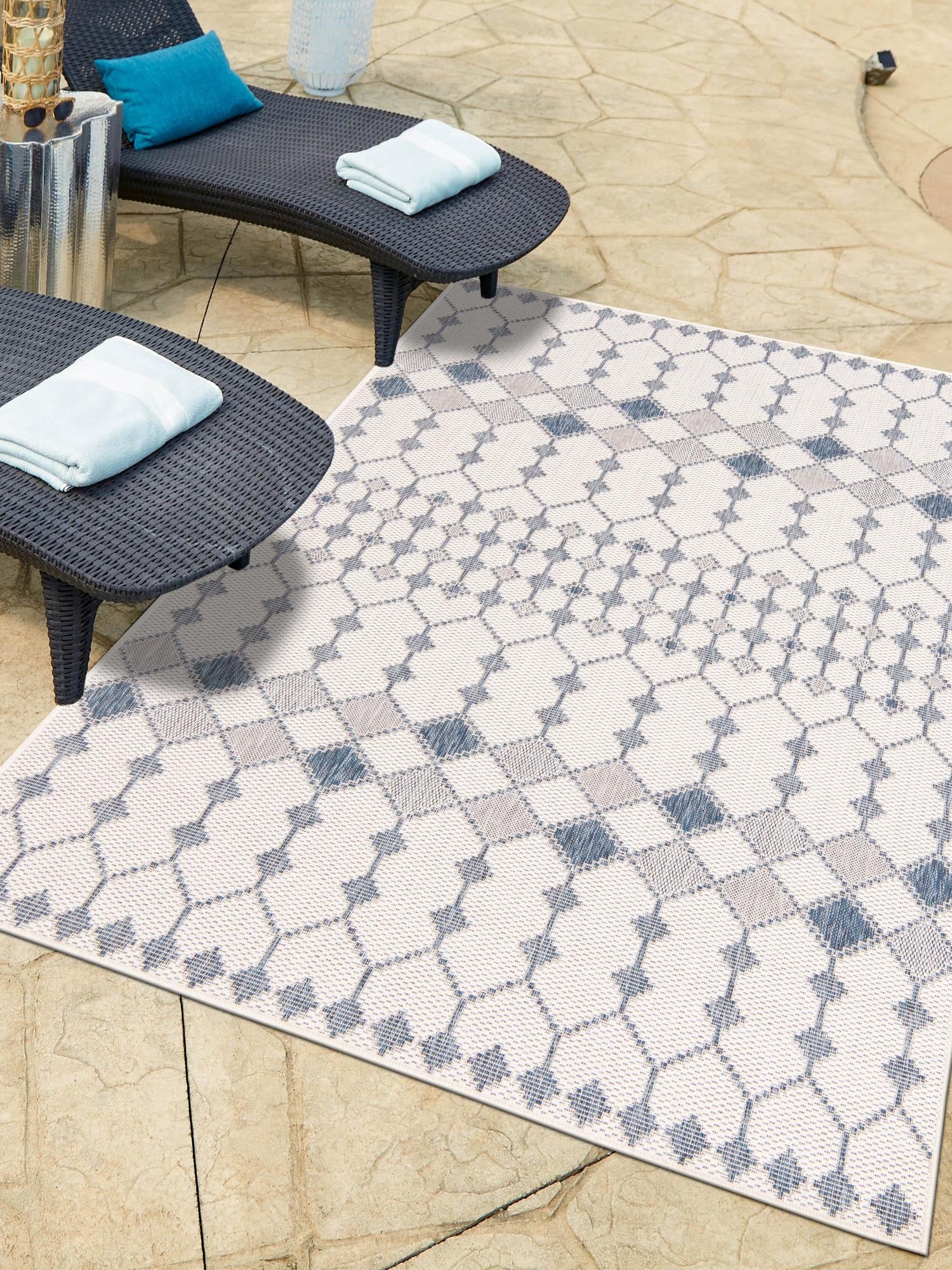 Ivory 10' x 14' 1 Outdoor Trellis Rectangle Area Rug Weather Resistant for Patio, Deck, Terrace, Balcony, Porch Geometric Design Water Safe Outside Carpet for Sale at Rug Engine