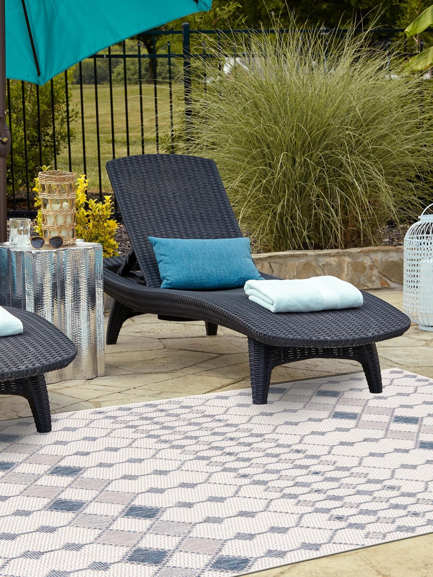 Ivory 9' x 12' Outdoor Trellis Rectangle Area Rug Weather Resistant for Patio, Deck, Terrace, Balcony, Porch Geometric Design Water Safe Outside Carpet for Sale at Rug Engine