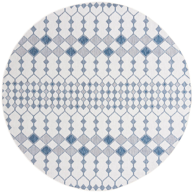 Ivory 10' x 10' Outdoor Trellis Round Area Rug Weather Resistant for Patio, Deck, Terrace, Balcony, Porch Geometric Design Water Safe Outside Carpet for Sale at Rug Engine