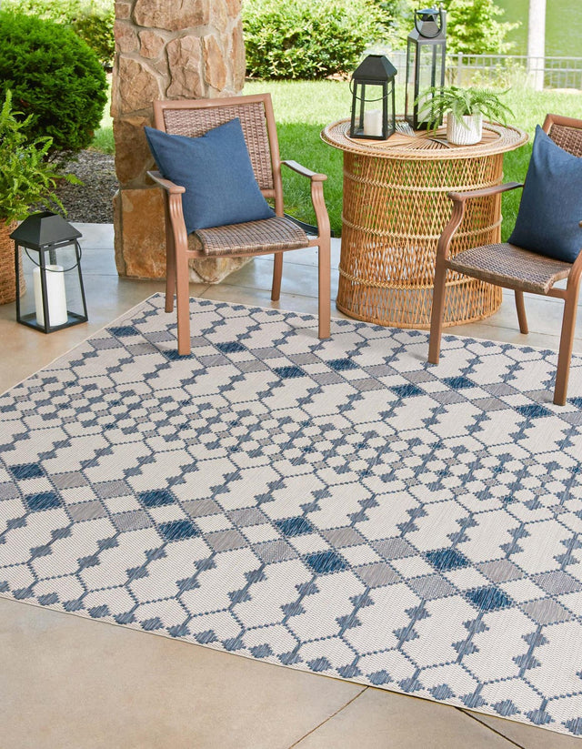 Ivory 10' x 10' Outdoor Trellis Square Area Rug Weather Resistant for Patio, Deck, Terrace, Balcony, Porch Geometric Design Water Safe Outside Carpet for Sale at Rug Engine