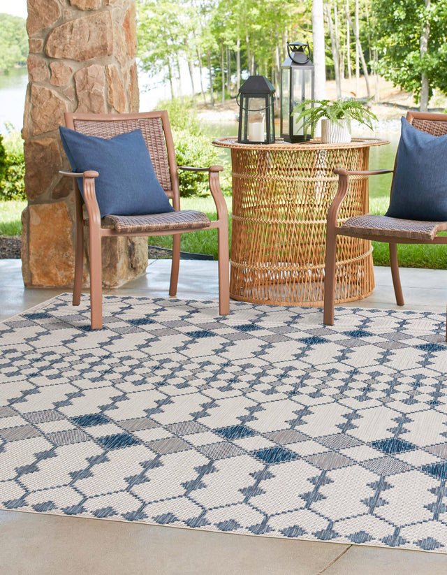 Ivory 10' x 10' Outdoor Trellis Square Area Rug Weather Resistant for Patio, Deck, Terrace, Balcony, Porch Geometric Design Water Safe Outside Carpet for Sale at Rug Engine