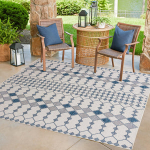 Ivory 10' x 10' Outdoor Trellis Square Area Rug Weather Resistant for Patio, Deck, Terrace, Balcony, Porch Geometric Design Water Safe Outside Carpet for Sale at Rug Engine