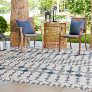Ivory 10' x 10' Outdoor Trellis Square Area Rug Weather Resistant for Patio, Deck, Terrace, Balcony, Porch Geometric Design Water Safe Outside Carpet for Sale at Rug Engine
