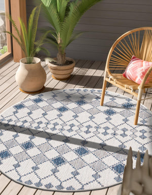 Ivory 4' 1 x 4' 1 Outdoor Trellis Round Area Rug Weather Resistant for Patio, Deck, Terrace, Balcony, Porch Geometric Design Water Safe Outside Carpet for Sale at Rug Engine