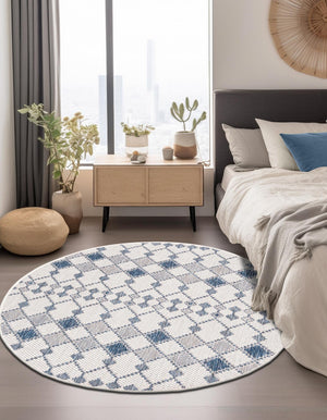 Ivory 4' 1 x 4' 1 Outdoor Trellis Round Area Rug Weather Resistant for Patio, Deck, Terrace, Balcony, Porch Geometric Design Water Safe Outside Carpet for Sale at Rug Engine