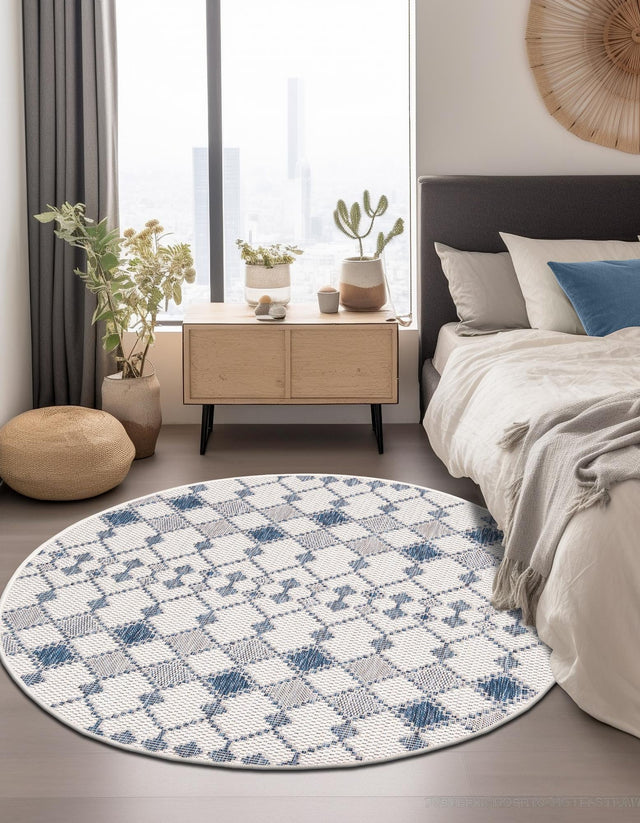 Ivory 4' 1 x 4' 1 Outdoor Trellis Round Area Rug Weather Resistant for Patio, Deck, Terrace, Balcony, Porch Geometric Design Water Safe Outside Carpet for Sale at Rug Engine