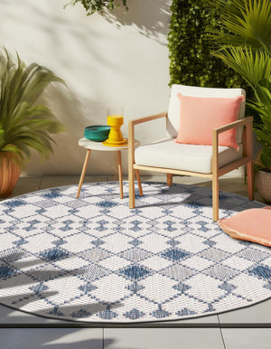 Ivory 4' 1 x 4' 1 Outdoor Trellis Round Area Rug Weather Resistant for Patio, Deck, Terrace, Balcony, Porch Geometric Design Water Safe Outside Carpet for Sale at Rug Engine