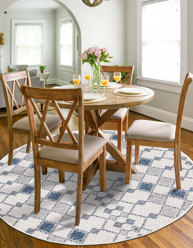 Ivory 10' x 10' Outdoor Trellis Round Area Rug Weather Resistant for Patio, Deck, Terrace, Balcony, Porch Geometric Design Water Safe Outside Carpet for Sale at Rug Engine