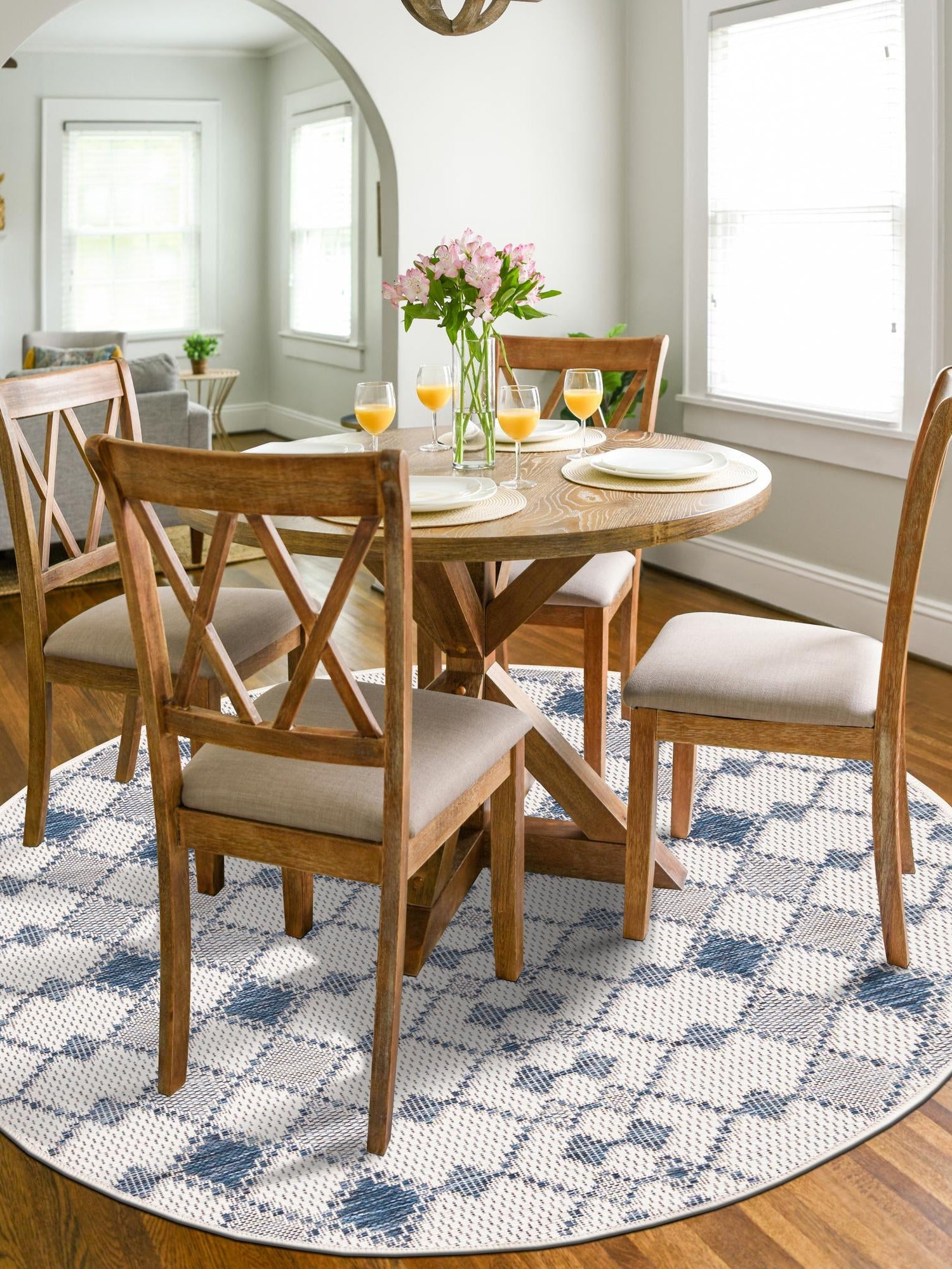 Ivory 3' 1 x 3' 1 Outdoor Trellis Round Area Rug Weather Resistant for Patio, Deck, Terrace, Balcony, Porch Geometric Design Water Safe Outside Carpet for Sale at Rug Engine