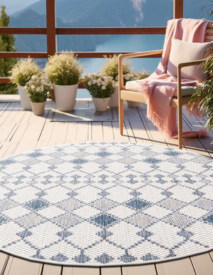 Ivory 3' 1 x 3' 1 Outdoor Trellis Round Area Rug Weather Resistant for Patio, Deck, Terrace, Balcony, Porch Geometric Design Water Safe Outside Carpet for Sale at Rug Engine