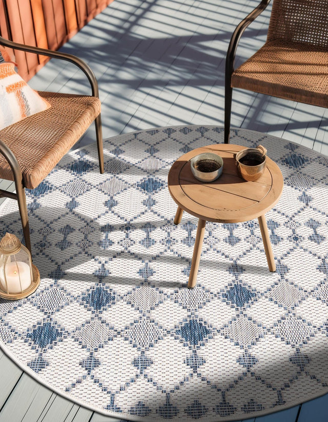 Ivory 4' 1 x 4' 1 Outdoor Trellis Round Area Rug Weather Resistant for Patio, Deck, Terrace, Balcony, Porch Geometric Design Water Safe Outside Carpet for Sale at Rug Engine