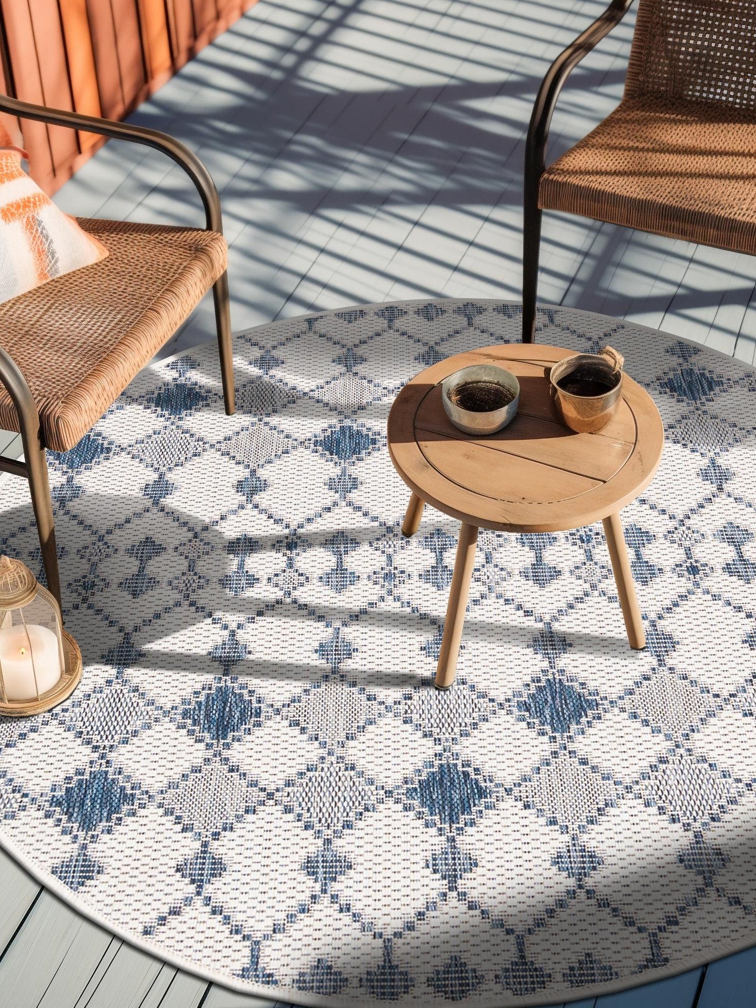 Ivory 3' 1 x 3' 1 Outdoor Trellis Round Area Rug Weather Resistant for Patio, Deck, Terrace, Balcony, Porch Geometric Design Water Safe Outside Carpet for Sale at Rug Engine
