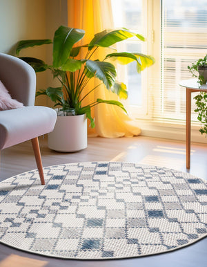 Ivory 4' 1 x 4' 1 Outdoor Trellis Round Area Rug Weather Resistant for Patio, Deck, Terrace, Balcony, Porch Geometric Design Water Safe Outside Carpet for Sale at Rug Engine