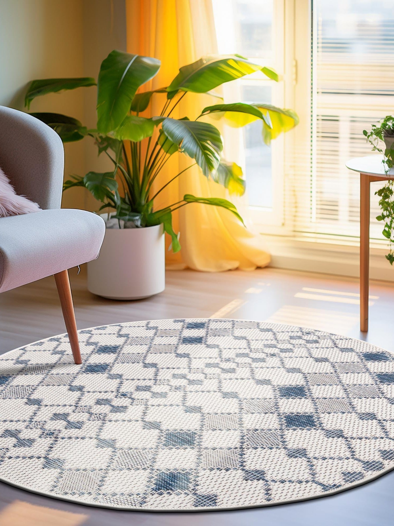 Ivory 3' 1 x 3' 1 Outdoor Trellis Round Area Rug Weather Resistant for Patio, Deck, Terrace, Balcony, Porch Geometric Design Water Safe Outside Carpet for Sale at Rug Engine