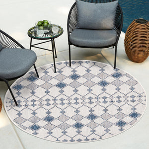 Ivory 4' 1 x 4' 1 Outdoor Trellis Round Area Rug Weather Resistant for Patio, Deck, Terrace, Balcony, Porch Geometric Design Water Safe Outside Carpet for Sale at Rug Engine