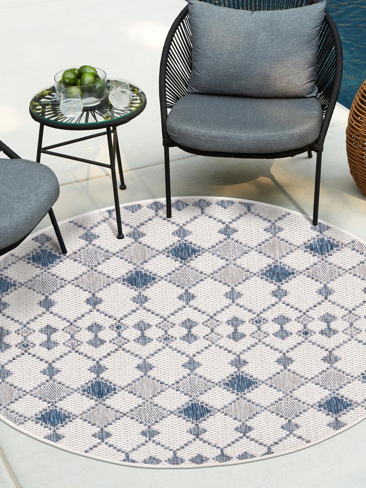 Ivory 3' 1 x 3' 1 Outdoor Trellis Round Area Rug Weather Resistant for Patio, Deck, Terrace, Balcony, Porch Geometric Design Water Safe Outside Carpet for Sale at Rug Engine