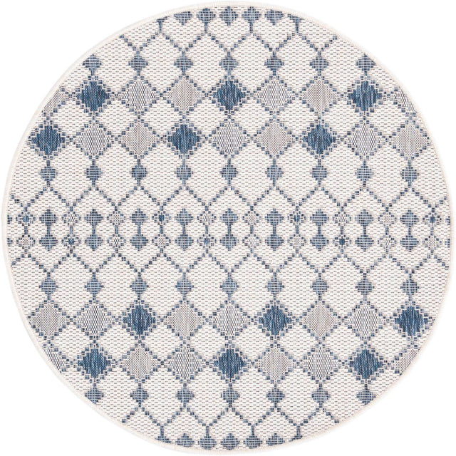 Ivory 4' 1 x 4' 1 Outdoor Trellis Round Area Rug Weather Resistant for Patio, Deck, Terrace, Balcony, Porch Geometric Design Water Safe Outside Carpet for Sale at Rug Engine