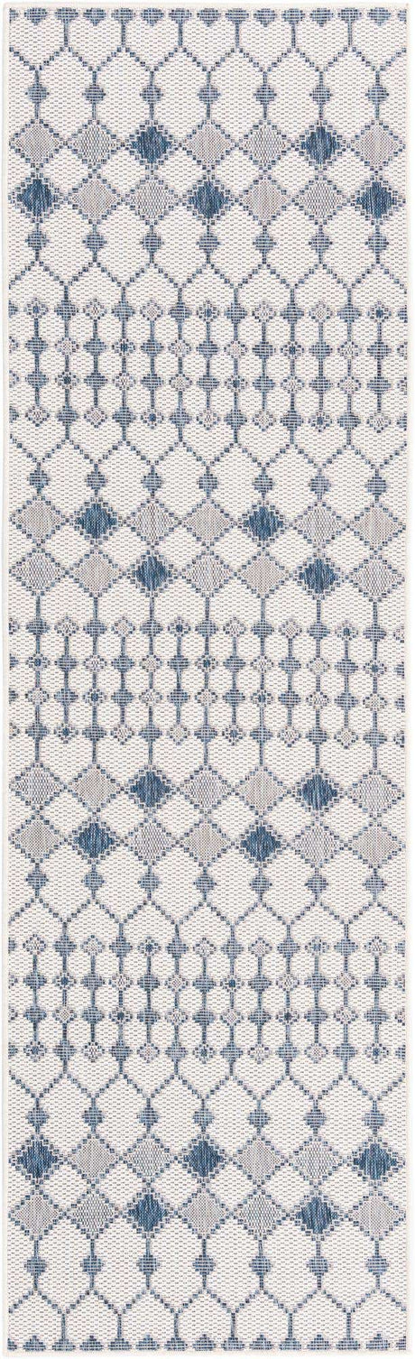 Ivory 2' 7 x 10' Outdoor Trellis Runner Area Rug Weather Resistant for Patio, Deck, Terrace, Balcony, Porch Geometric Design Water Safe Outside Carpet for Sale at Rug Engine