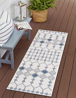 Ivory 2' 7 x 10' Outdoor Trellis Runner Area Rug Weather Resistant for Patio, Deck, Terrace, Balcony, Porch Geometric Design Water Safe Outside Carpet for Sale at Rug Engine