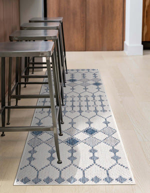 Ivory 2' 7 x 10' Outdoor Trellis Runner Area Rug Weather Resistant for Patio, Deck, Terrace, Balcony, Porch Geometric Design Water Safe Outside Carpet for Sale at Rug Engine