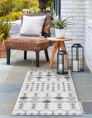 Ivory 2' 7 x 10' Outdoor Trellis Runner Area Rug Weather Resistant for Patio, Deck, Terrace, Balcony, Porch Geometric Design Water Safe Outside Carpet for Sale at Rug Engine