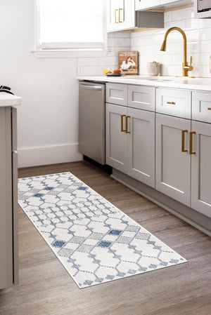 Ivory 2' 7 x 10' Outdoor Trellis Runner Area Rug Weather Resistant for Patio, Deck, Terrace, Balcony, Porch Geometric Design Water Safe Outside Carpet for Sale at Rug Engine