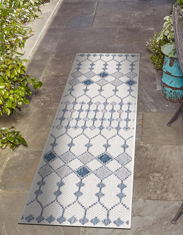 Ivory 2' 7 x 10' Outdoor Trellis Runner Area Rug Weather Resistant for Patio, Deck, Terrace, Balcony, Porch Geometric Design Water Safe Outside Carpet for Sale at Rug Engine