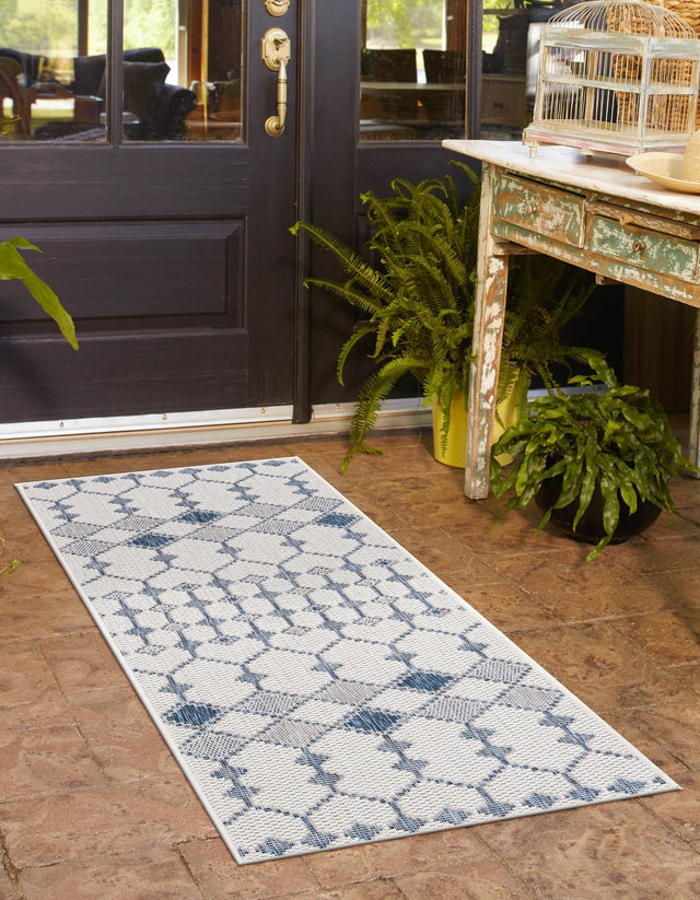 Ivory 2' 7 x 10' Outdoor Trellis Runner Area Rug Weather Resistant for Patio, Deck, Terrace, Balcony, Porch Geometric Design Water Safe Outside Carpet for Sale at Rug Engine
