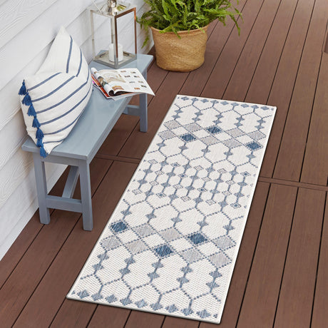 Ivory 2' 7 x 10' Outdoor Trellis Runner Area Rug Weather Resistant for Patio, Deck, Terrace, Balcony, Porch Geometric Design Water Safe Outside Carpet for Sale at Rug Engine