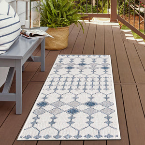 Ivory 2' 7 x 10' Outdoor Trellis Runner Area Rug Weather Resistant for Patio, Deck, Terrace, Balcony, Porch Geometric Design Water Safe Outside Carpet for Sale at Rug Engine