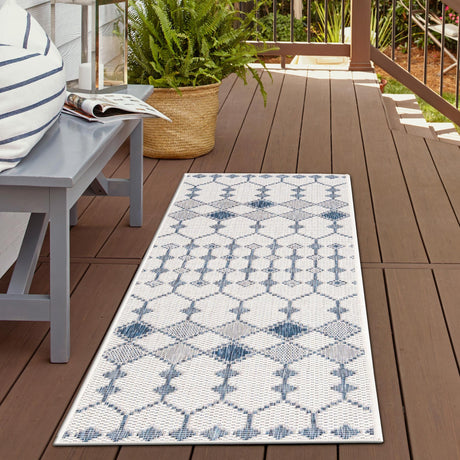 Ivory 2' 7 x 10' Outdoor Trellis Runner Area Rug Weather Resistant for Patio, Deck, Terrace, Balcony, Porch Geometric Design Water Safe Outside Carpet for Sale at Rug Engine