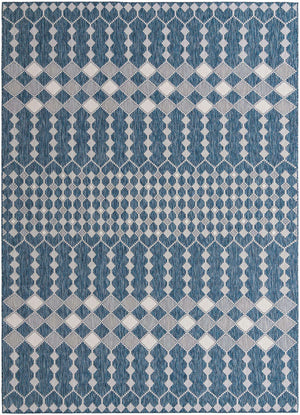 Blue 10' x 14' 1 Outdoor Trellis Rectangle Area Rug Weather Resistant for Patio, Deck, Terrace, Balcony, Porch Geometric Design Water Safe Outside Carpet for Sale at Rug Engine