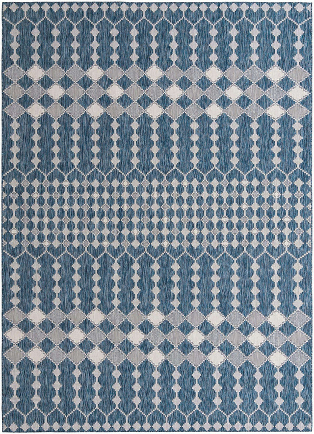Blue 10' x 14' 1 Outdoor Trellis Rectangle Area Rug Weather Resistant for Patio, Deck, Terrace, Balcony, Porch Geometric Design Water Safe Outside Carpet for Sale at Rug Engine