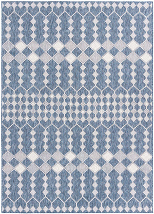 Blue 7' 10 x 11' Outdoor Trellis Rectangle Area Rug Weather Resistant for Patio, Deck, Terrace, Balcony, Porch Geometric Design Water Safe Outside Carpet for Sale at Rug Engine