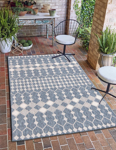 Blue 9' x 12' Outdoor Trellis Rectangle Rug