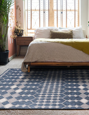 Blue 2' x 3' 1 Outdoor Trellis Rectangle Area Rug Weather Resistant for Patio, Deck, Terrace, Balcony, Porch Geometric Design Water Safe Outside Carpet for Sale at Rug Engine