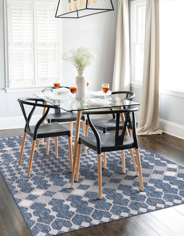 Blue 10' x 14' 1 Outdoor Trellis Rectangle Area Rug Weather Resistant for Patio, Deck, Terrace, Balcony, Porch Geometric Design Water Safe Outside Carpet for Sale at Rug Engine