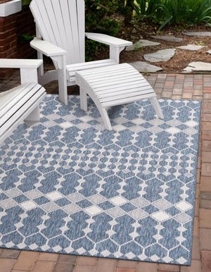 Blue 10' x 14' 1 Outdoor Trellis Rectangle Area Rug Weather Resistant for Patio, Deck, Terrace, Balcony, Porch Geometric Design Water Safe Outside Carpet for Sale at Rug Engine
