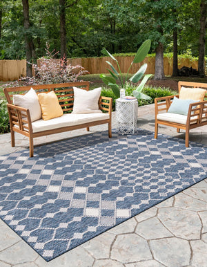 Blue 2' x 3' 1 Outdoor Trellis Rectangle Area Rug Weather Resistant for Patio, Deck, Terrace, Balcony, Porch Geometric Design Water Safe Outside Carpet for Sale at Rug Engine