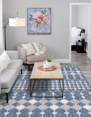 Blue 4' 1 x 6' 1 Outdoor Trellis Rectangle Area Rug Weather Resistant for Patio, Deck, Terrace, Balcony, Porch Geometric Design Water Safe Outside Carpet for Sale at Rug Engine