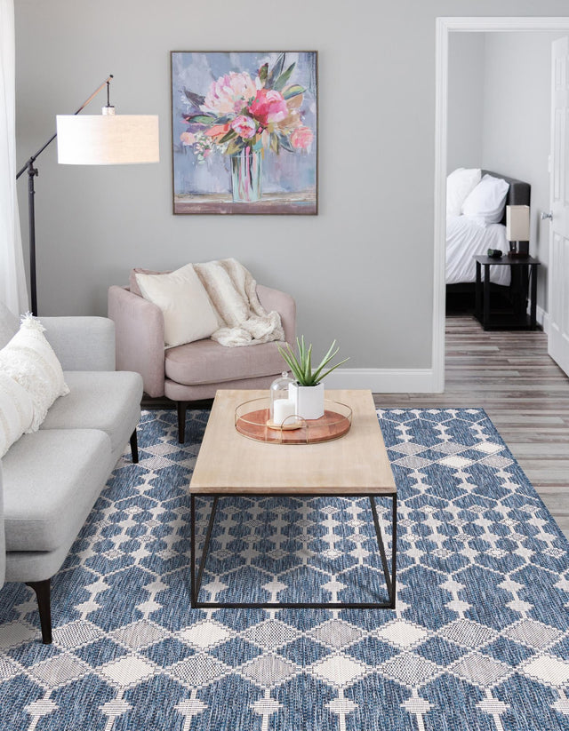 Blue 9' x 12' Outdoor Trellis Rectangle Rug
