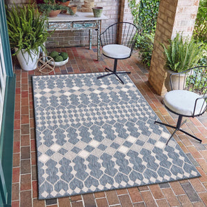 Blue 4' 1 x 6' 1 Outdoor Trellis Rectangle Area Rug Weather Resistant for Patio, Deck, Terrace, Balcony, Porch Geometric Design Water Safe Outside Carpet for Sale at Rug Engine
