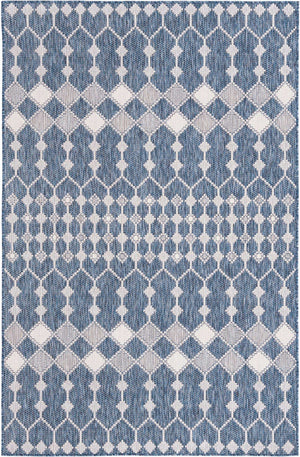 Blue 5' 3 x 8' Outdoor Trellis Rectangle Area Rug Weather Resistant for Patio, Deck, Terrace, Balcony, Porch Geometric Design Water Safe Outside Carpet for Sale at Rug Engine