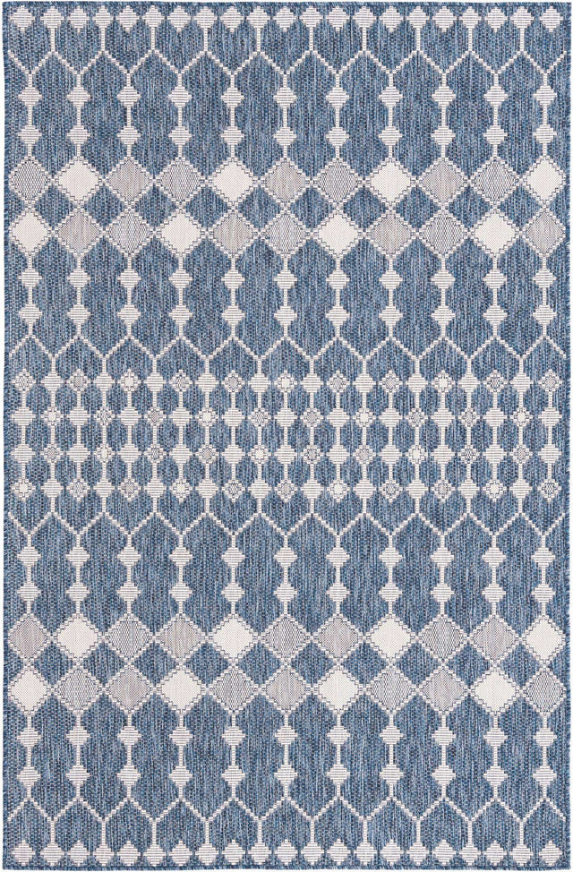 Blue 5' 3 x 8' Outdoor Trellis Rectangle Area Rug Weather Resistant for Patio, Deck, Terrace, Balcony, Porch Geometric Design Water Safe Outside Carpet for Sale at Rug Engine