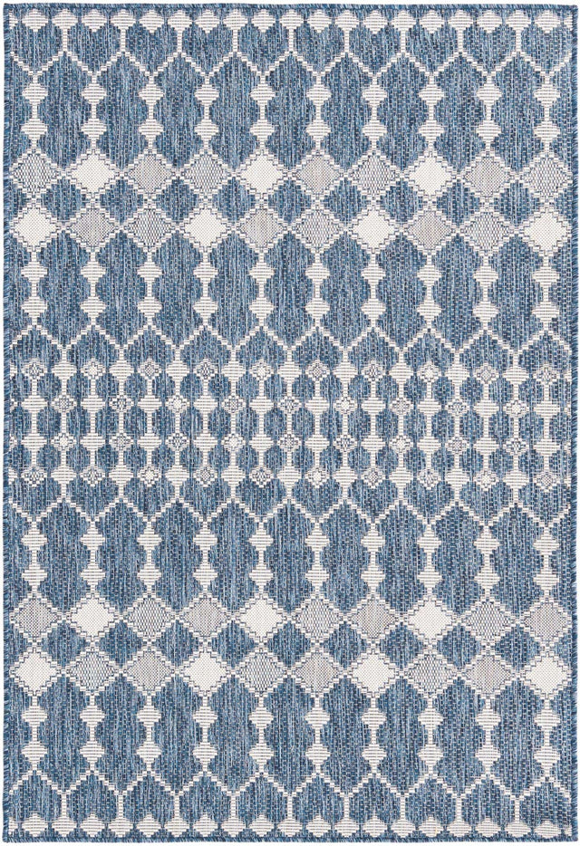Blue 4' 1 x 6' 1 Outdoor Trellis Rectangle Area Rug Weather Resistant for Patio, Deck, Terrace, Balcony, Porch Geometric Design Water Safe Outside Carpet for Sale at Rug Engine