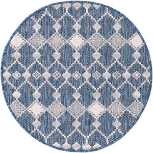 Blue 3' 1 x 3' 1 Outdoor Trellis Round Area Rug Weather Resistant for Patio, Deck, Terrace, Balcony, Porch Geometric Design Water Safe Outside Carpet for Sale at Rug Engine