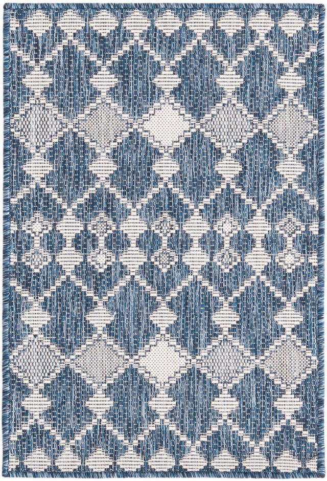 Blue 2' x 3' 1 Outdoor Trellis Rectangle Area Rug Weather Resistant for Patio, Deck, Terrace, Balcony, Porch Geometric Design Water Safe Outside Carpet for Sale at Rug Engine