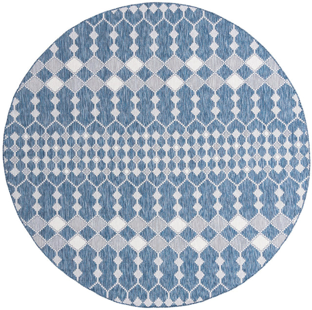 Blue 10' x 10' Outdoor Trellis Round Area Rug Weather Resistant for Patio, Deck, Terrace, Balcony, Porch Geometric Design Water Safe Outside Carpet for Sale at Rug Engine