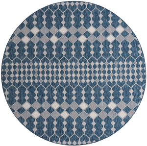 Blue 10' x 10' Outdoor Trellis Round Area Rug Weather Resistant for Patio, Deck, Terrace, Balcony, Porch Geometric Design Water Safe Outside Carpet for Sale at Rug Engine