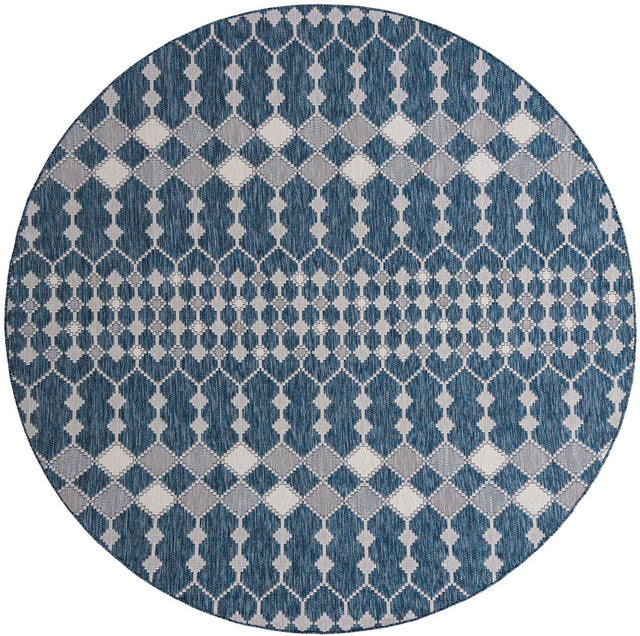 Blue 10' x 10' Outdoor Trellis Round Area Rug Weather Resistant for Patio, Deck, Terrace, Balcony, Porch Geometric Design Water Safe Outside Carpet for Sale at Rug Engine